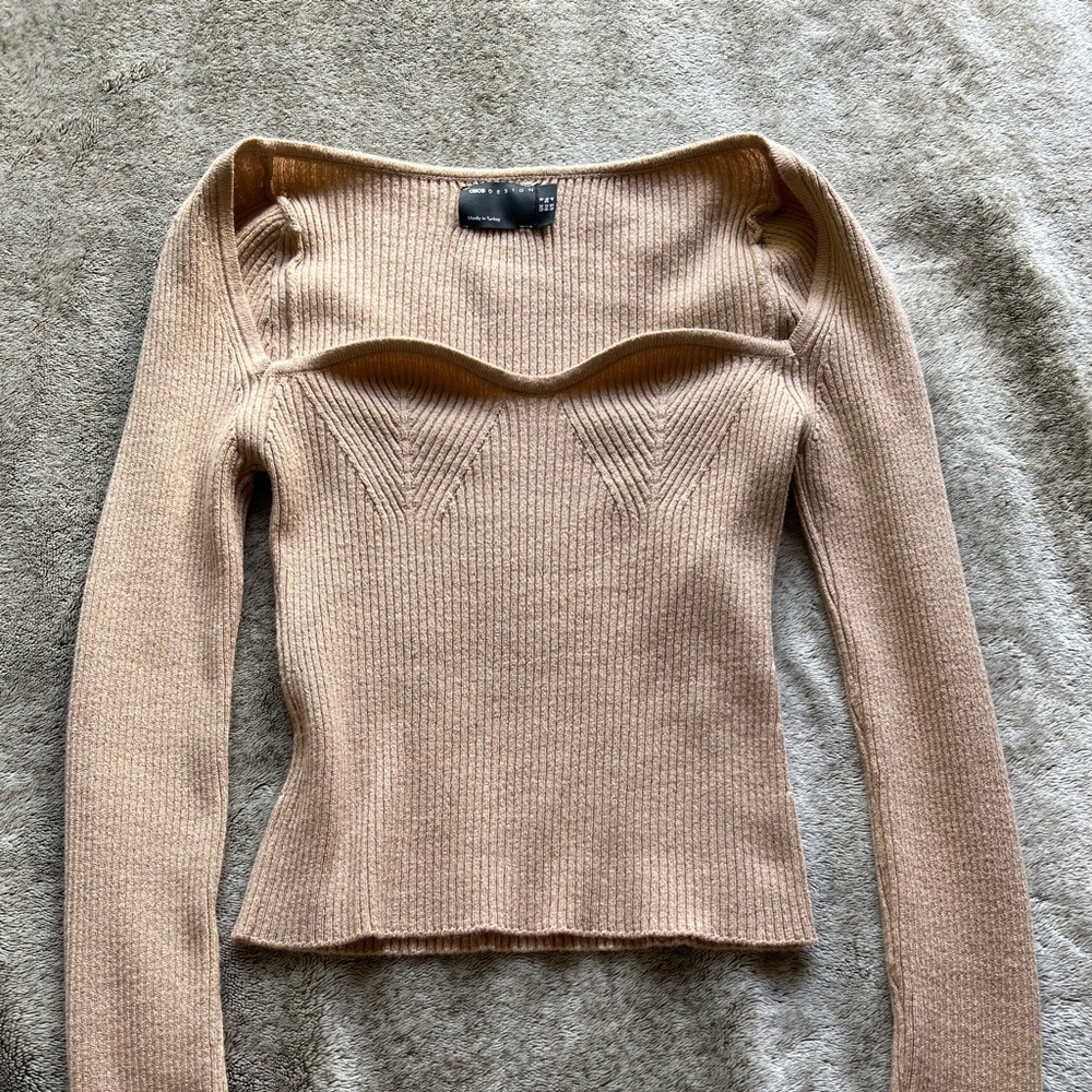 Heart neck line sexy tan shirt